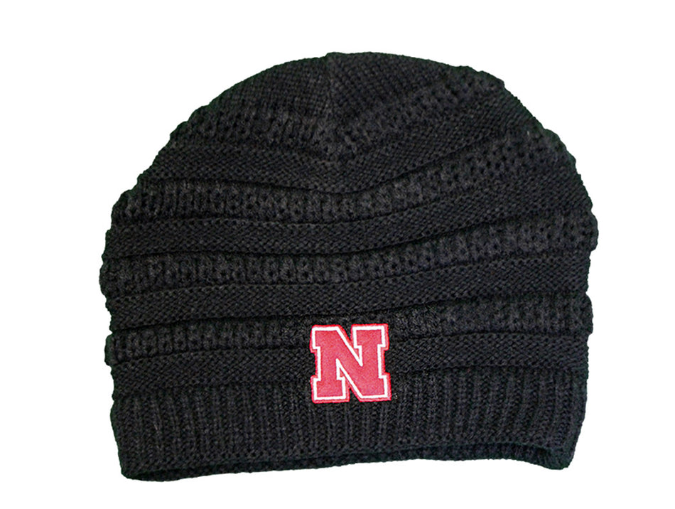 Womens Black Nebraska Slouch Knit Beanie