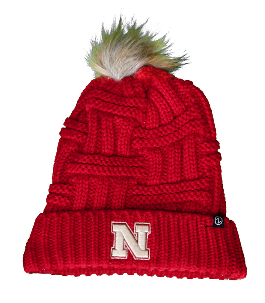 Nebraska Theta Fur Pom Cuffed Knit