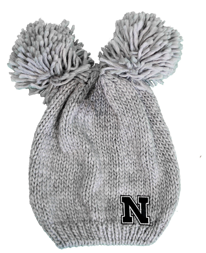 Womens Nebraska Leia Black N Double Pom Knit
