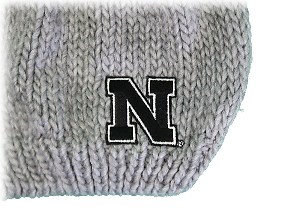 Womens Nebraska Leia Black N Double Pom Knit