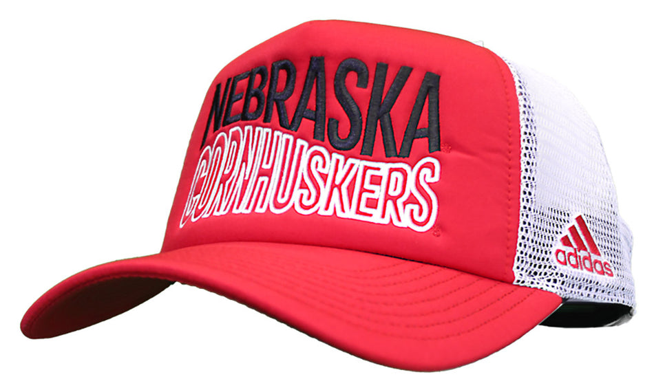 Adidas Red N White Nebraska Cornhuskers Groovy Foam Trucker