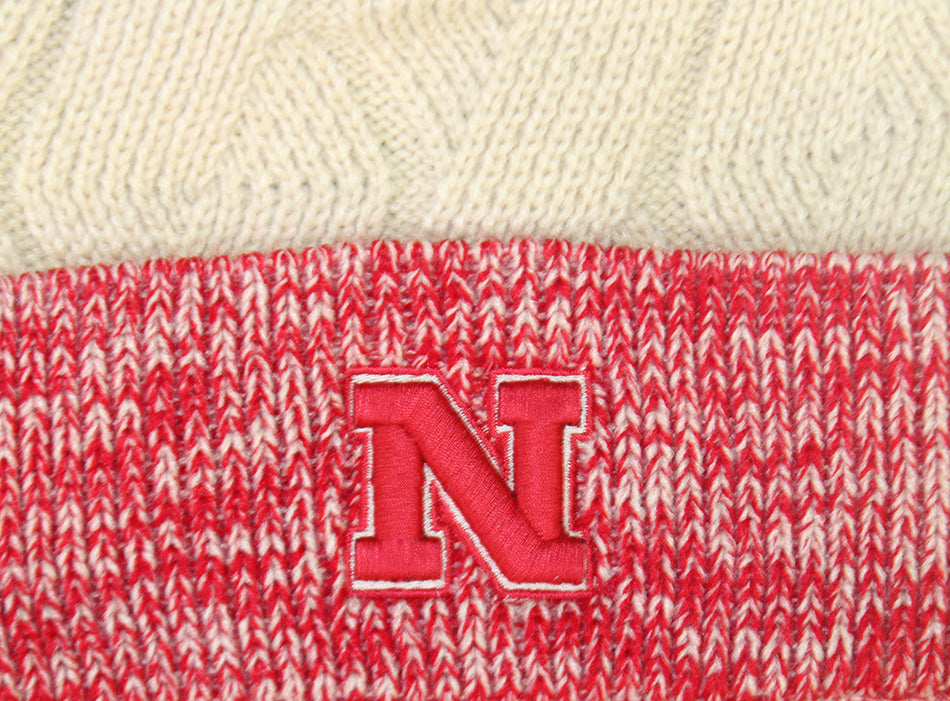 Ladies Nebraska Cable Knit Cuffed Pom Beanie