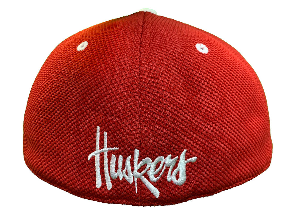 Adidas 2024 Red Nebraska Iron N Mesh Fitted Flat Brim