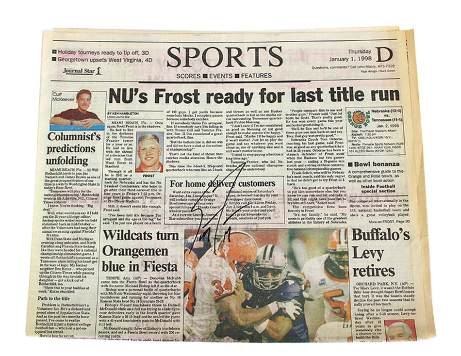 Scott Frost Autographed 1998 Orange Bowl Journal Star (Jan. 1) Preview Paper