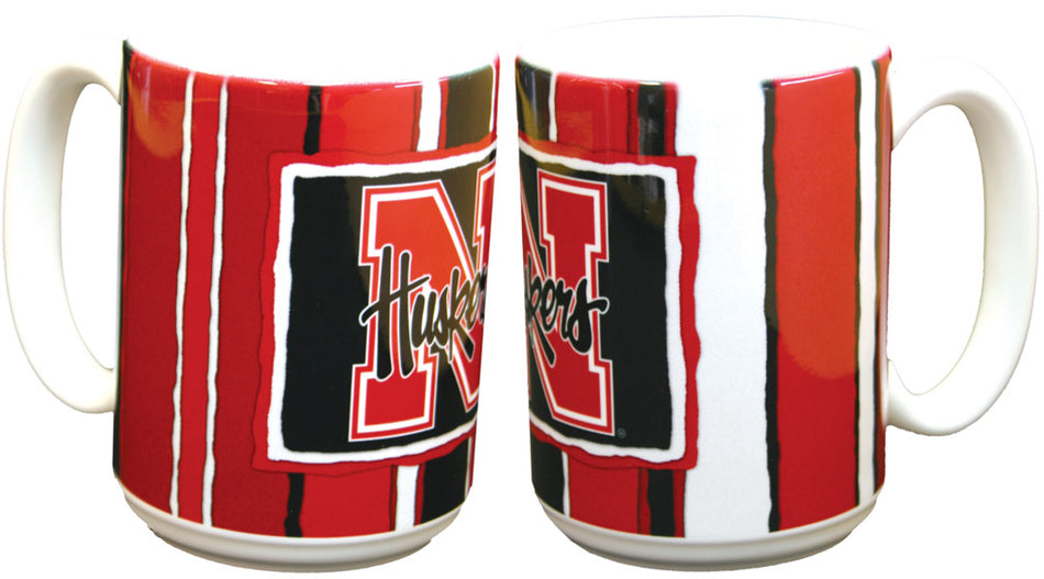 BLACK & RED STRIPED MUG W/ N HUSKERS