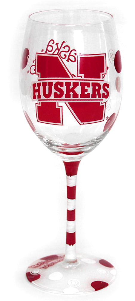 Hand Painted Husker Wine Glass