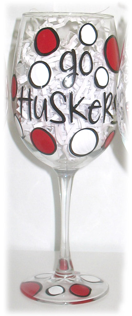 Go Huskers Polka Dot Wine Glass