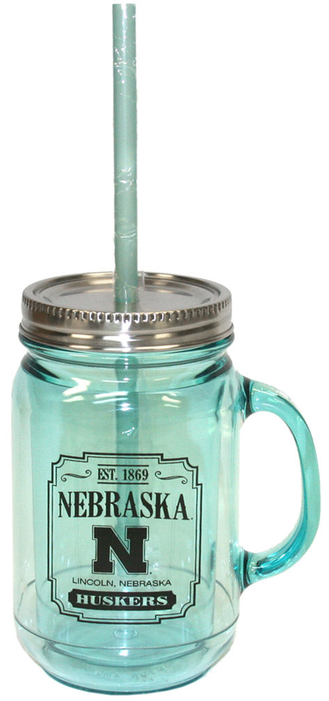 Husker Plastic Mason Jar w Straw