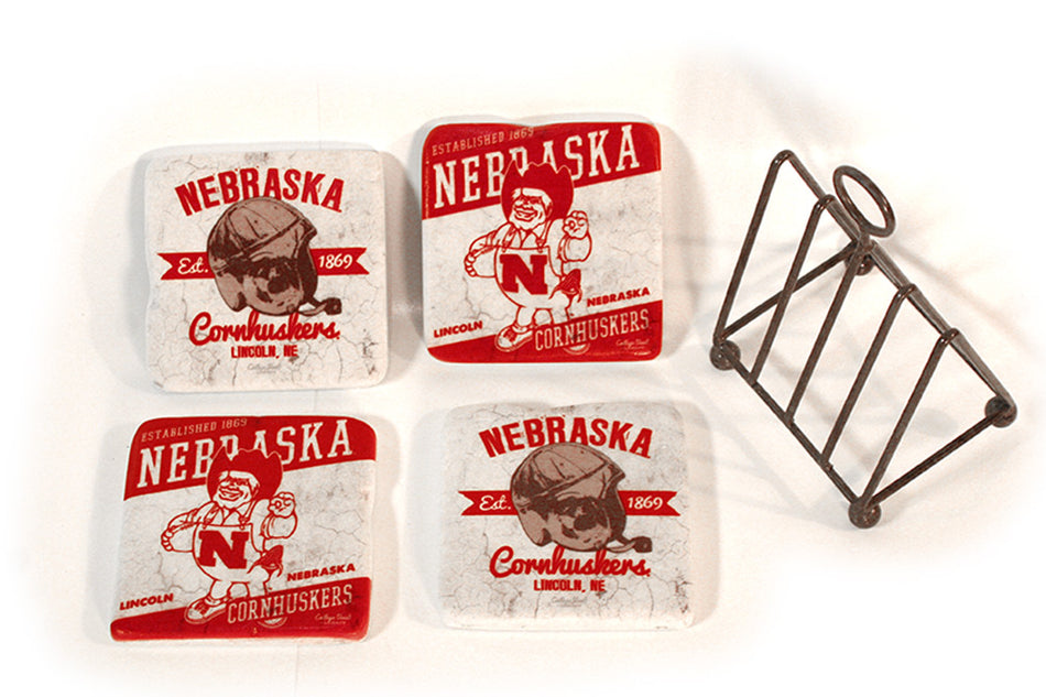 Herbie Husker and Leather Helmet Coasters Set