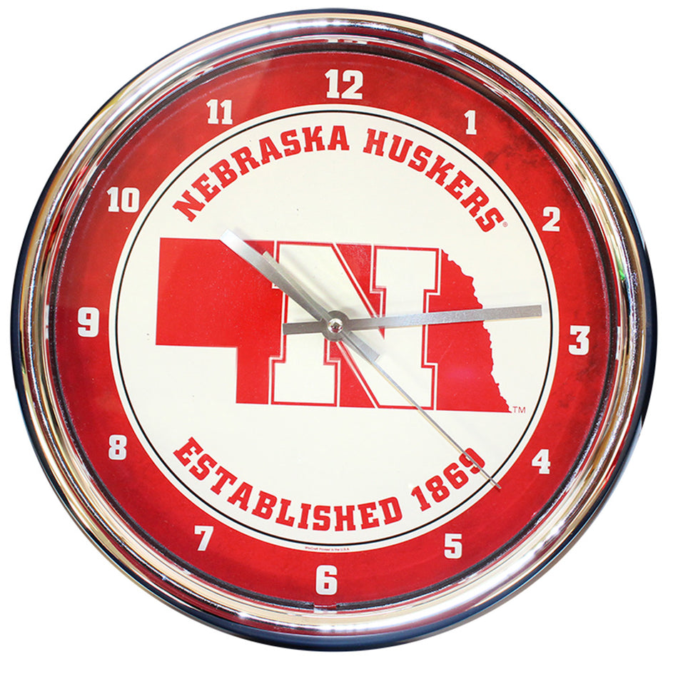 Nebraska State Chrome Wall Clock