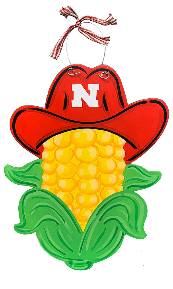 Cowboy Hat Corn Cob Wooden Door Sign