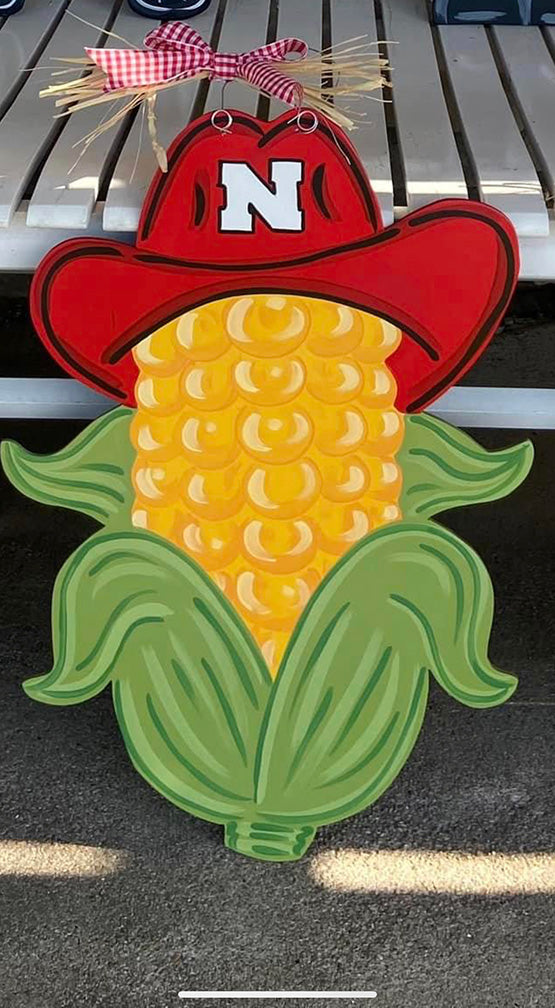 Cowboy Hat Corn Cob Wooden Door Sign