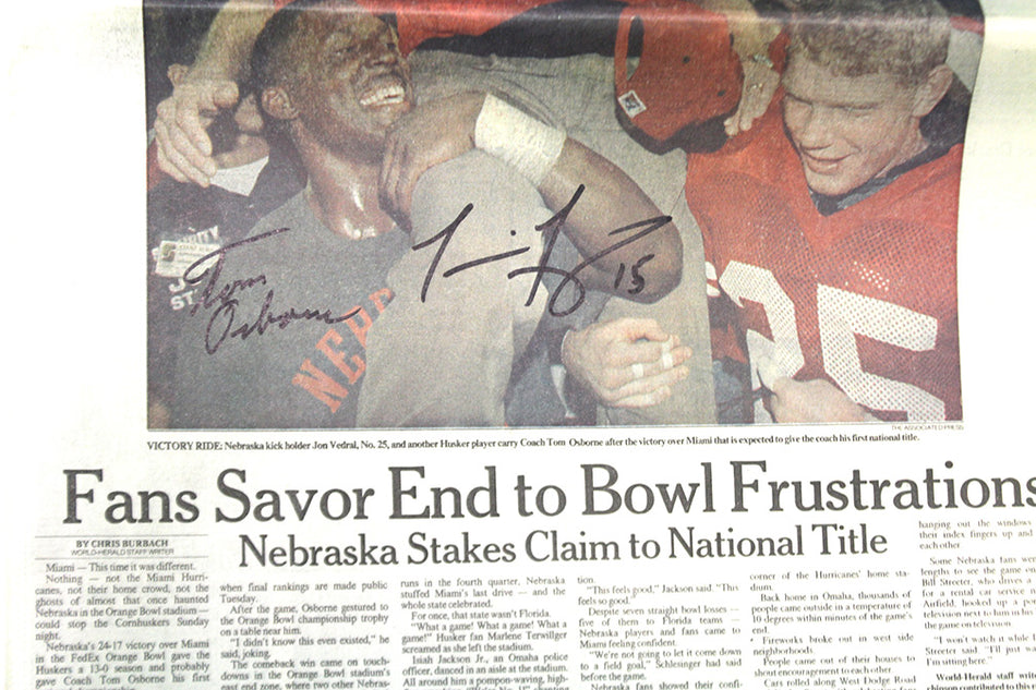 Frazier N Osborne Signed 1994 National Champs OWH Front Page