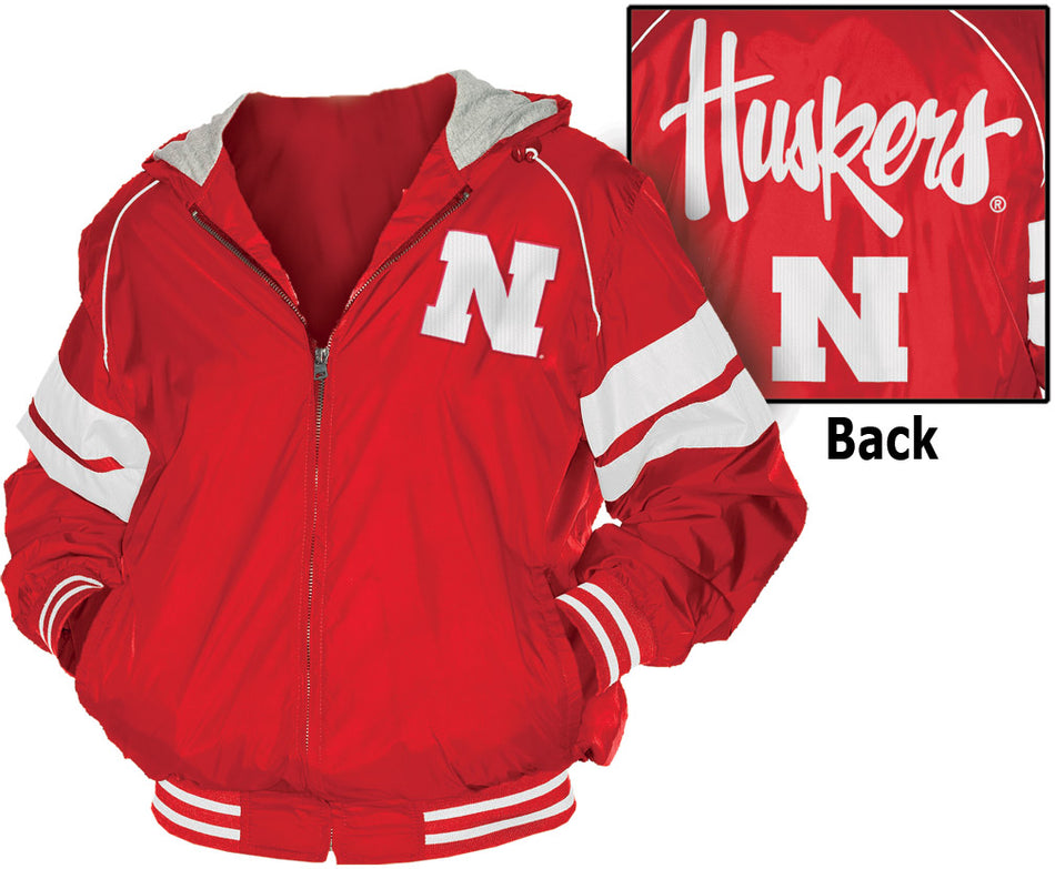 YOUTH STRIPED RED HUSKERS HOODED JACKET