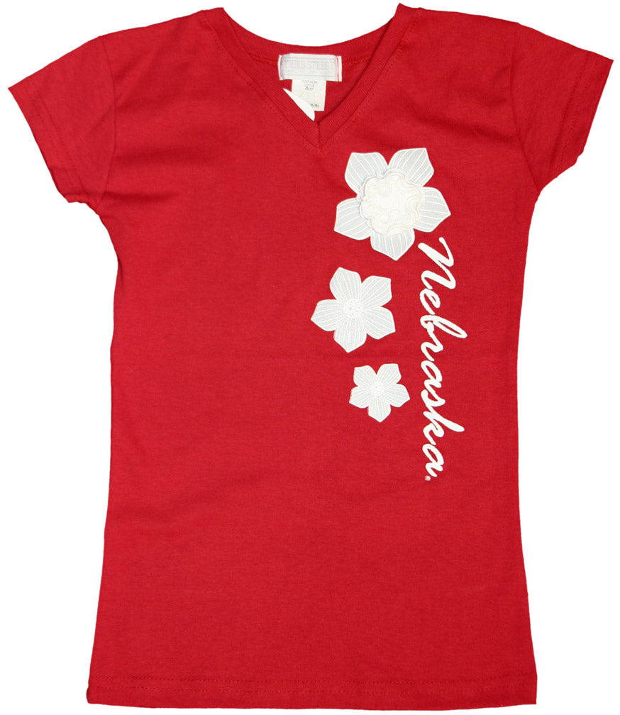 Girls V-Neck Flower Tee