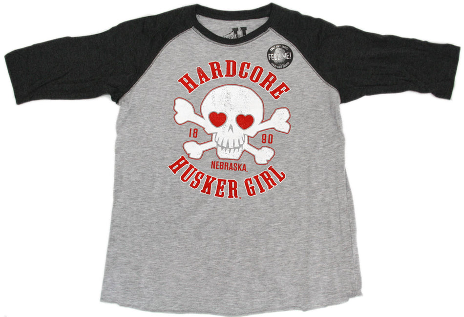 Grey Hardcore Husker Girl 3/4 Sleeve T-Shirt