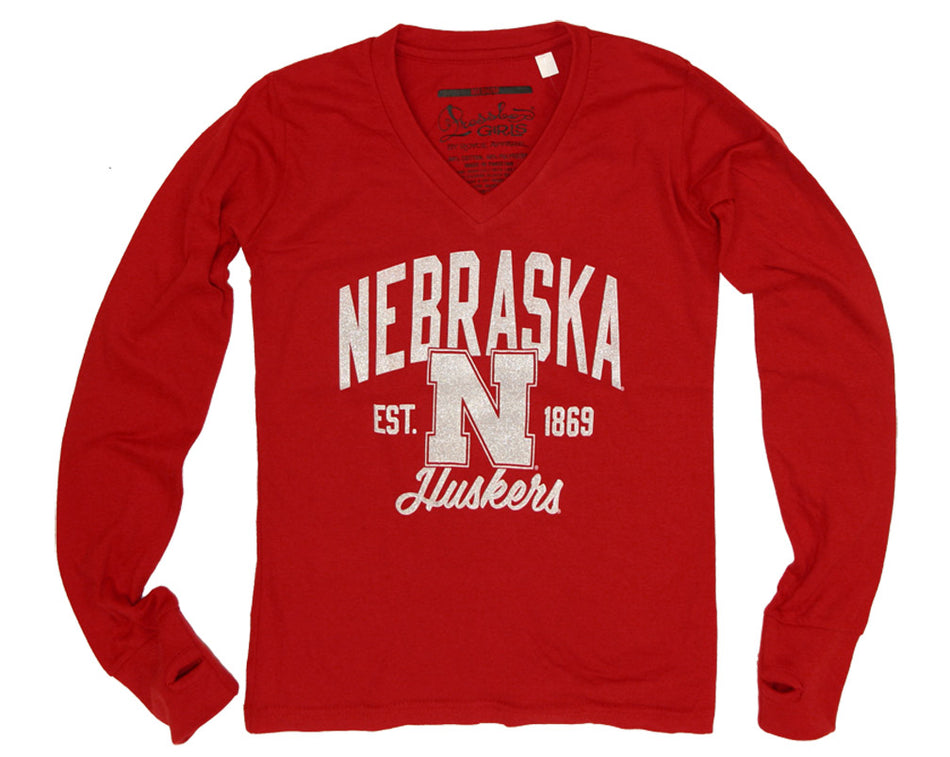 Youth 1869 Huskers Glitter Vneck