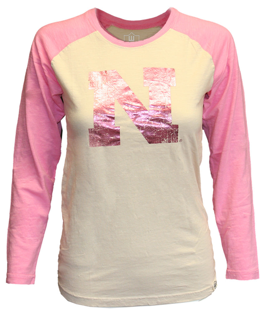 Youth Husker N Pink Foil Raglan Tee