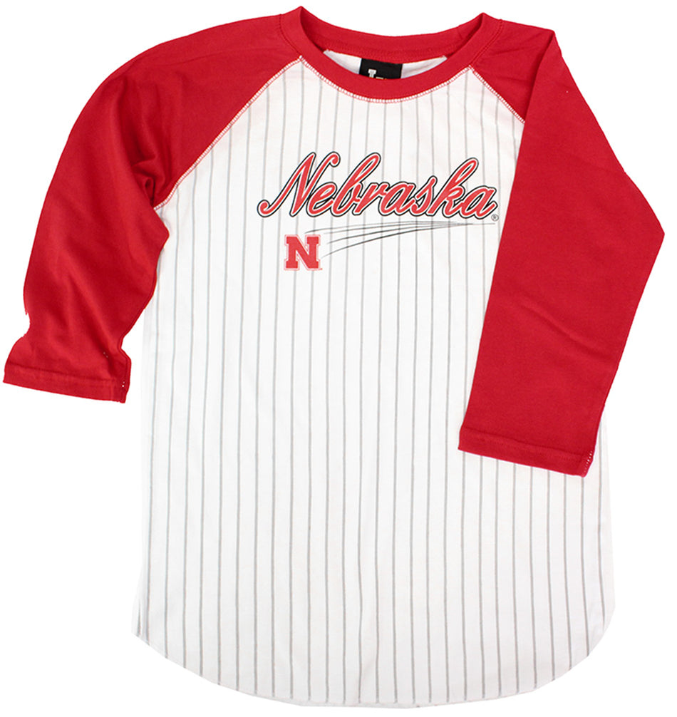 Nebraska Youth Pinstripe Baseball Tee