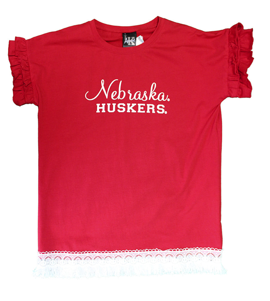 Youth Nebraska Gals Fringe Ruffle Sleeve Shirt