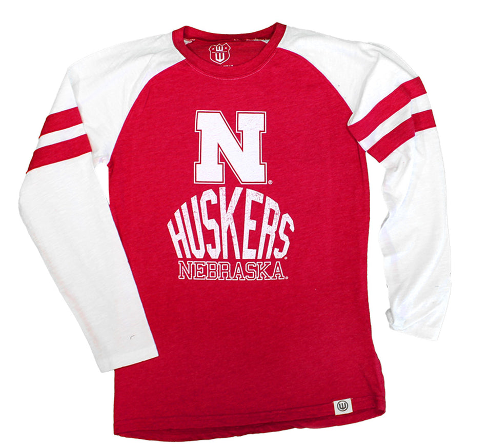 Youth Nebraska Huskers Cherry Stripe Raglan