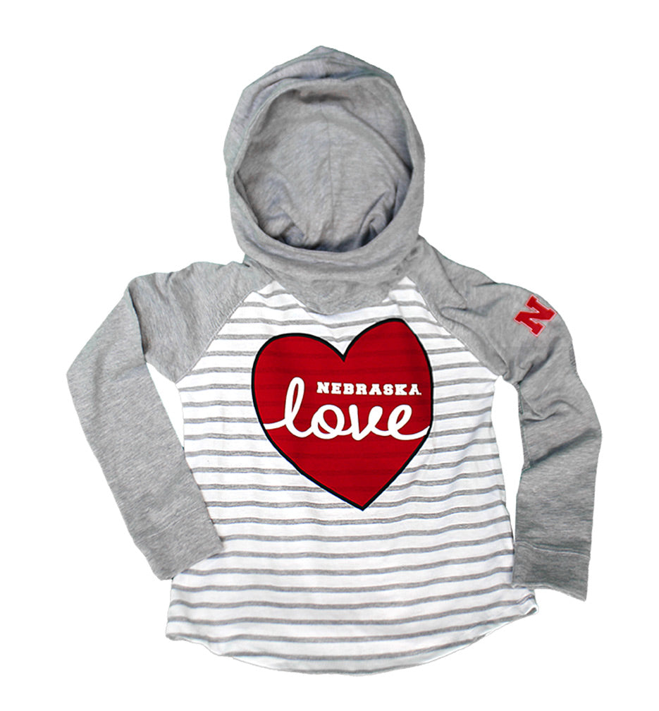 Youth Love Nebraska Hooded LS Tee
