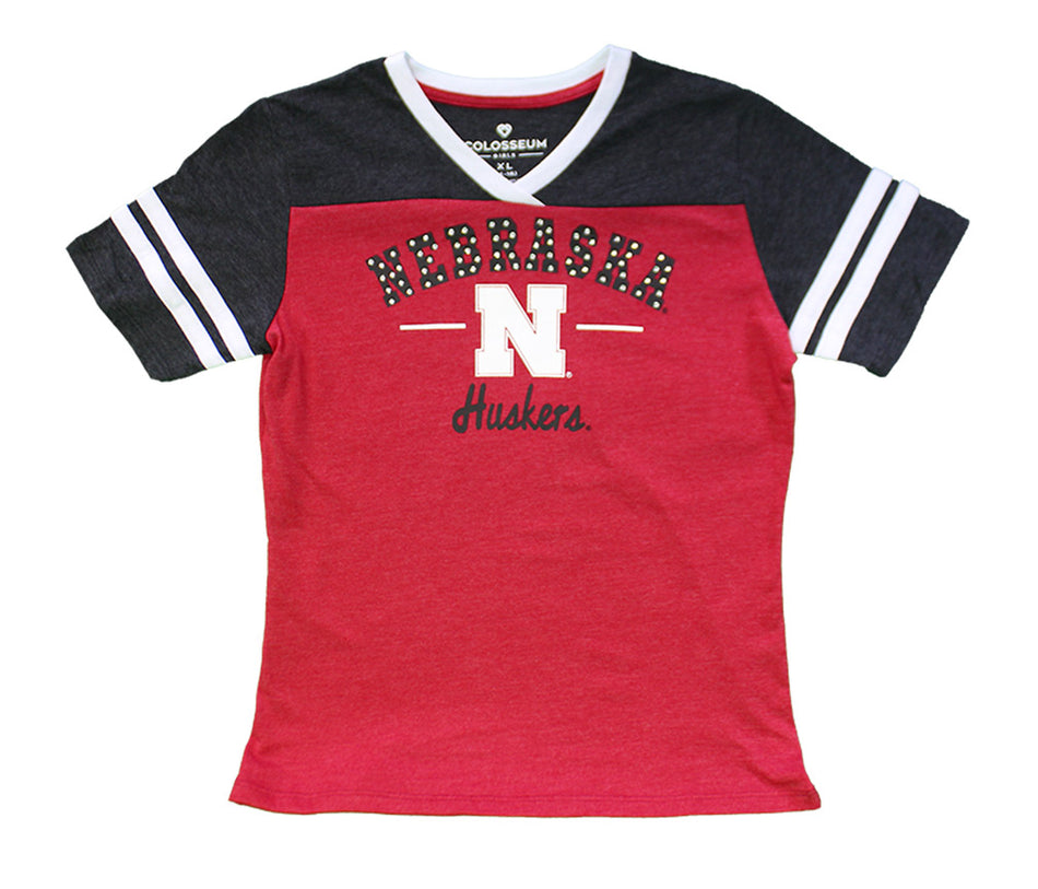 Youth Gals Nebraska Huskers Rhinestones Tee