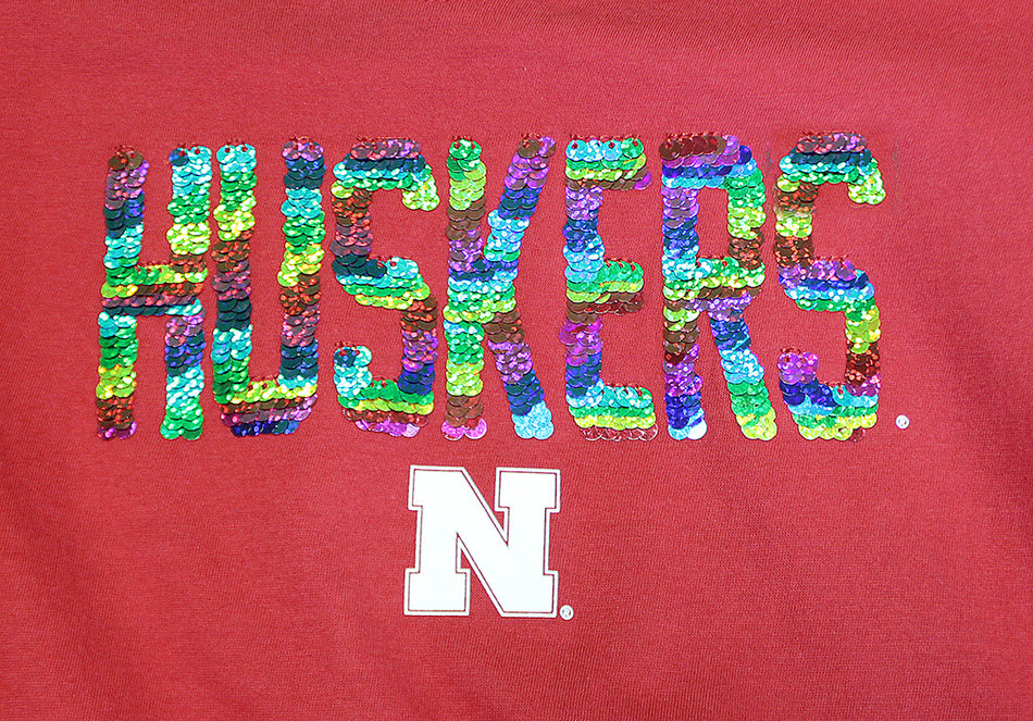 Youth Gals Huskers Rainbow Sequin Tee