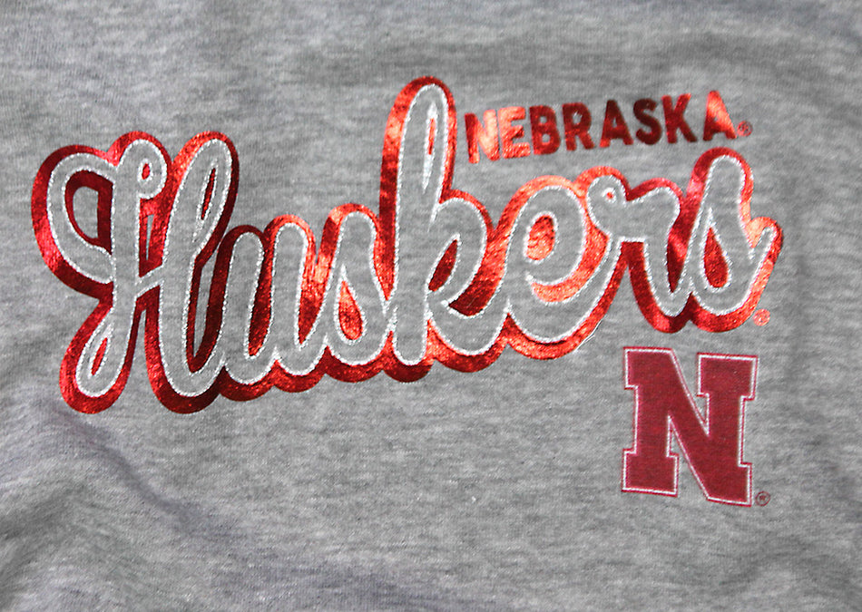 Youth Girls Nebraska Glitter Pullover Fleece Crew
