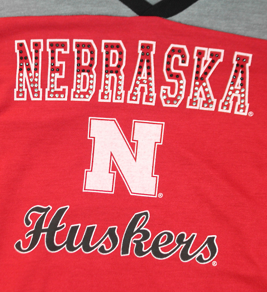 Youth Girls Huskers Summer VNeck Bling Tee