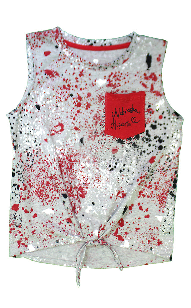 Youth Girls Huskers Paint Splattered Sweet Pea Tie Tank