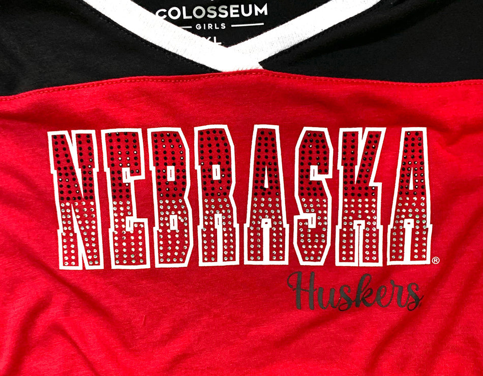Youth Girls Nebraska Huskers Rhinestones Opera Tee