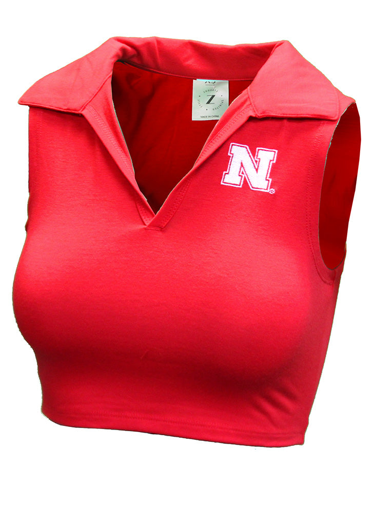 Womens Nebraska Polo Crop Tank