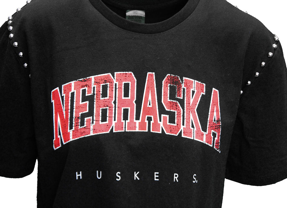 Womens Nebraska Huskers Studded Crop Tee