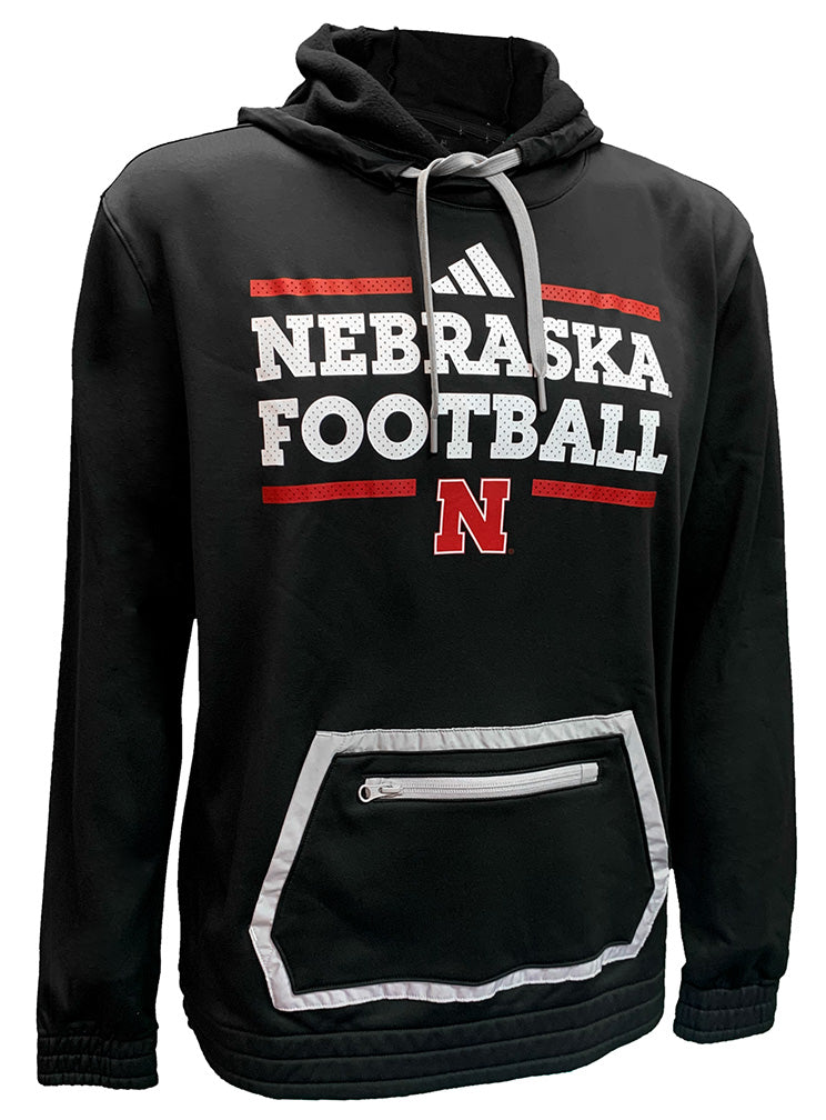 Adidas 2024 Team Issue Nebraska Football Locker Practice Pullover Hoodie - Black