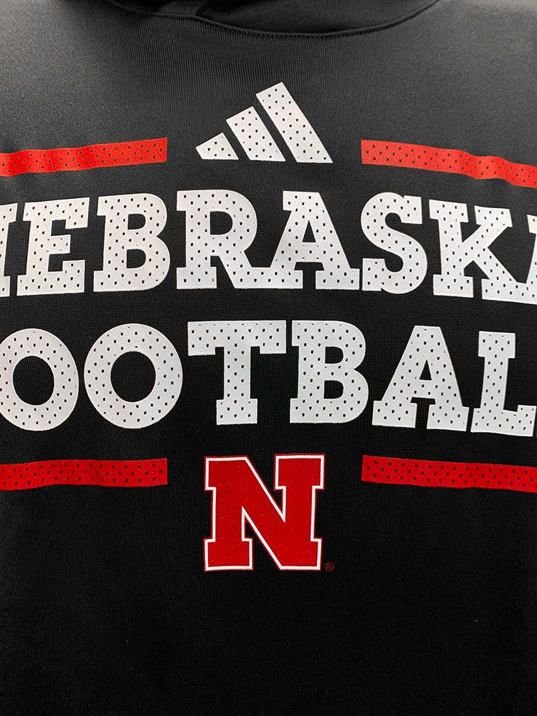 Adidas 2024 Team Issue Nebraska Football Locker Practice Pullover Hoodie - Black