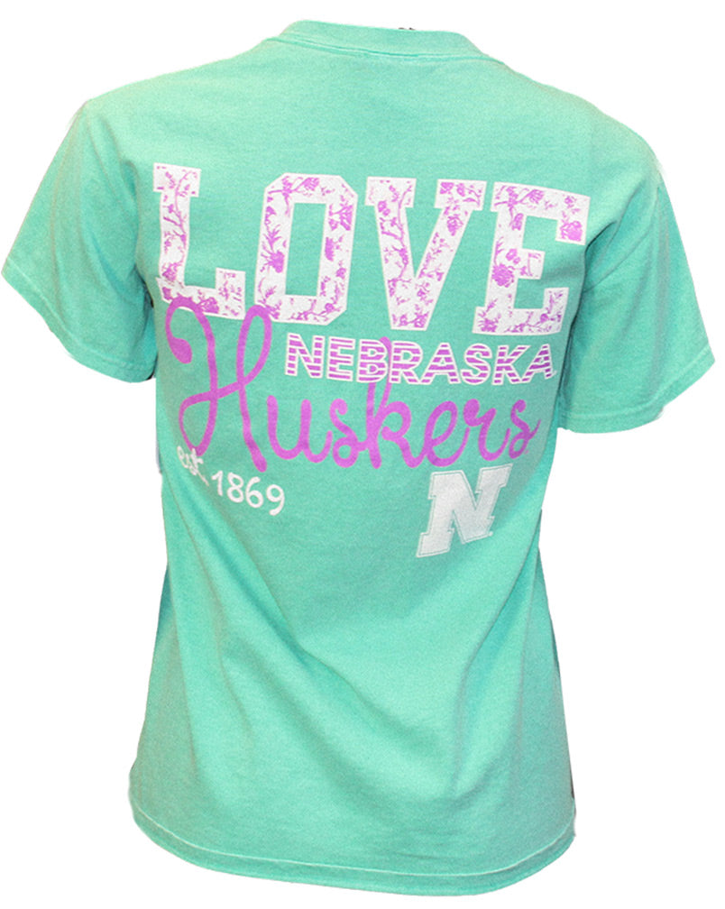 Seafoam Love Floral Nebraska Huskers Iron N Tee