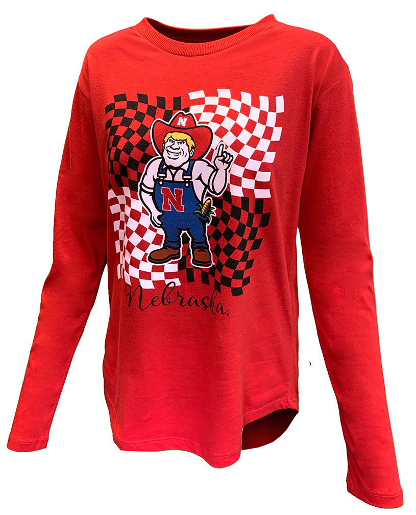 Womens Herbie Husker Checkered Haysville LS Rounded Hem Tee