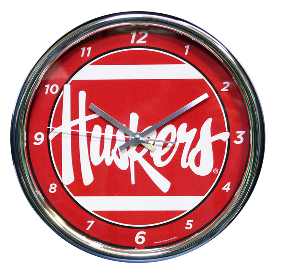Huskers Chrome Wall Clock