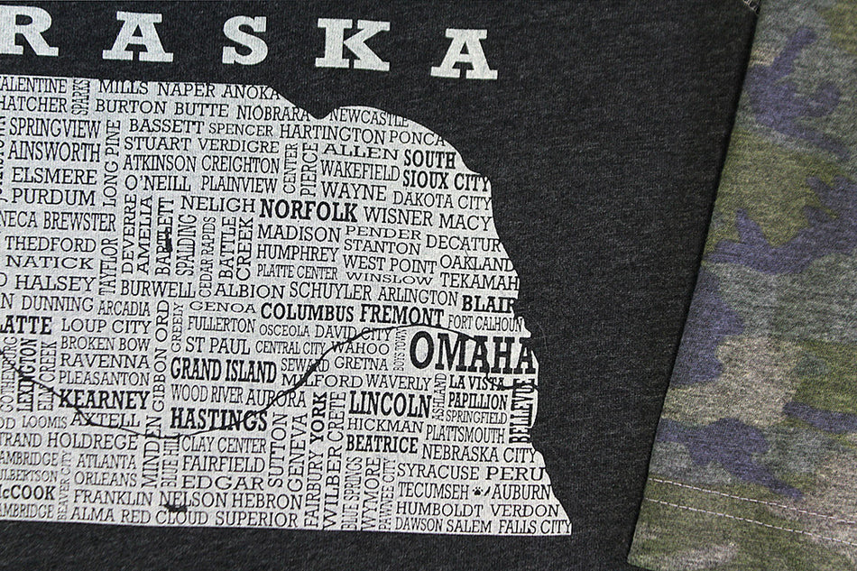 Youth Hometown Nebraska Camo Baseball Tee